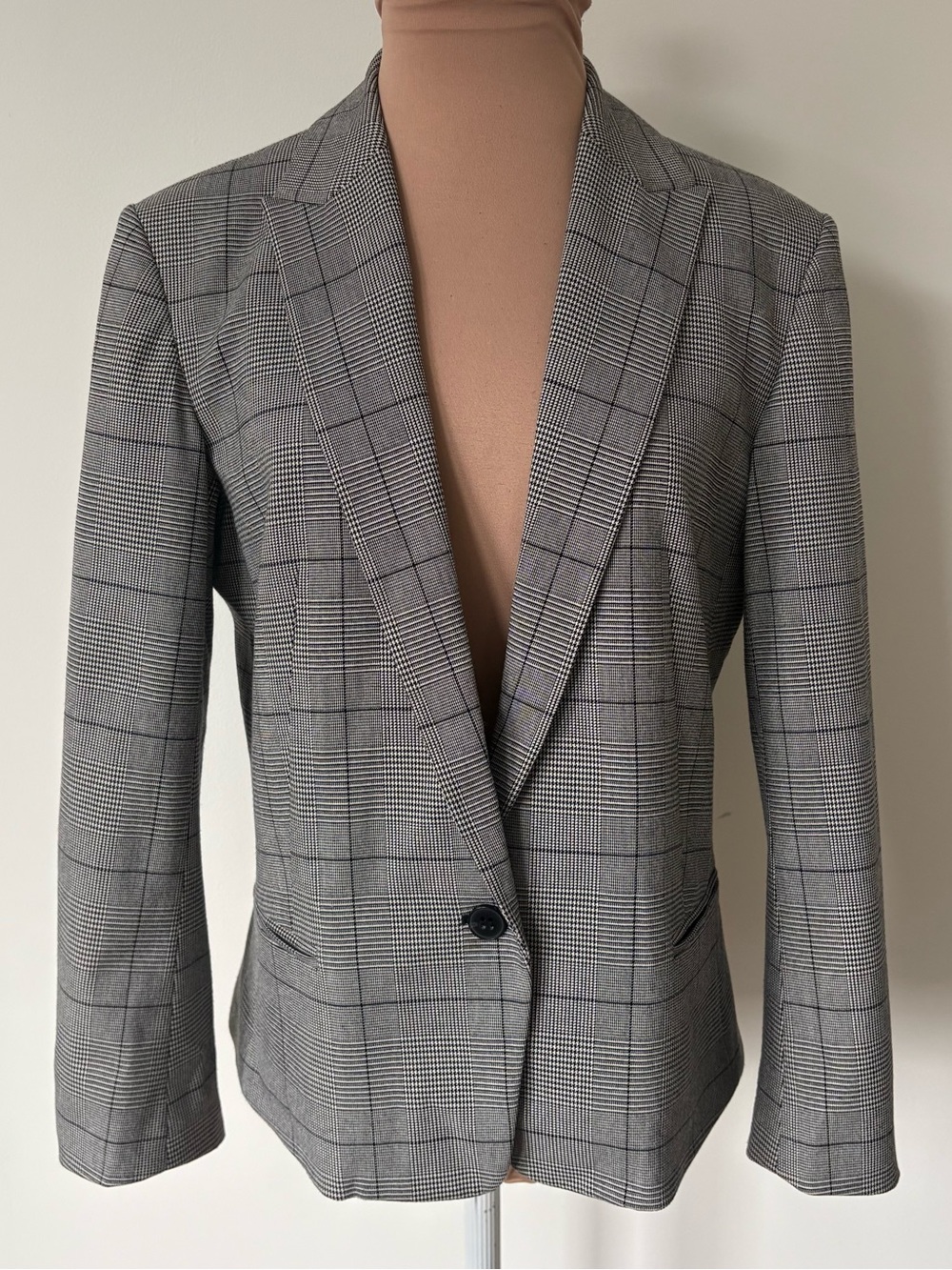 Theory Lynn Newsprint Glen Check Houndstooth Gray Dark Academia Blazer Jacket 8